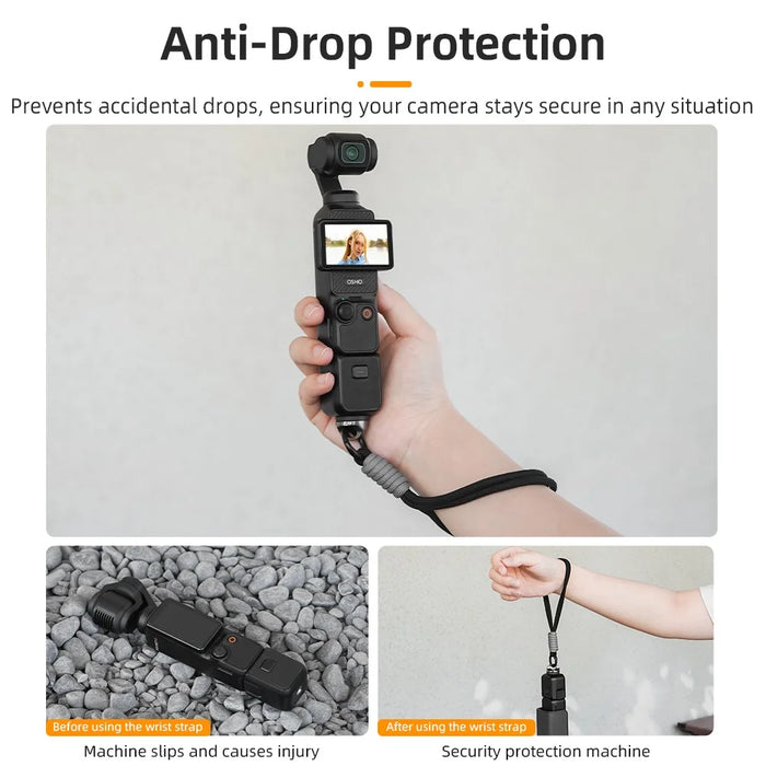 BRDRC For DJI Osmo Pocket 3 Gimbal Camera Hand Strap Polyester Anti-Drop Lanyard - Black - 5