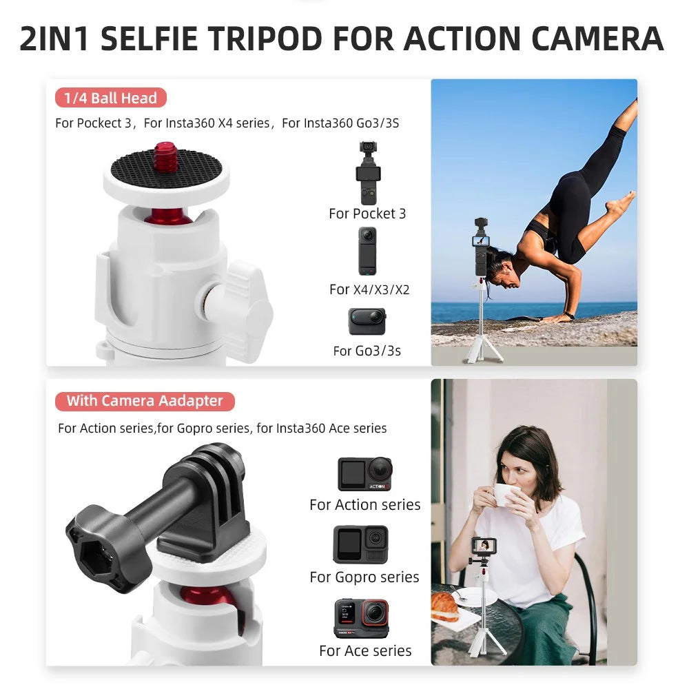 FLYMILE Universal Selfie Stick for GoPro Insta360 Action Cameras Tripod with Rotating Ball Head - 4