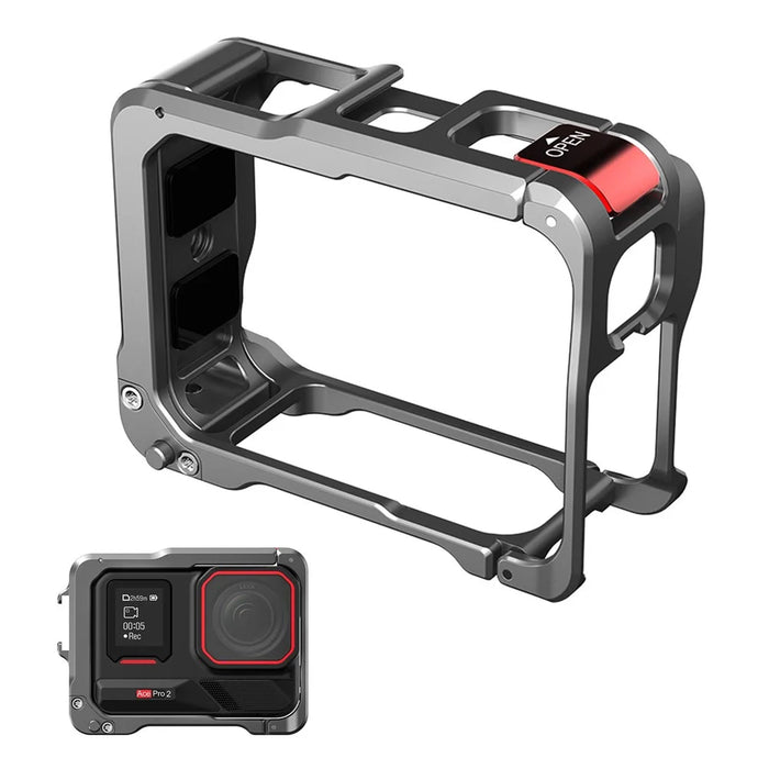 FLYMILE Metal Cage for Insta360 Ace Pro 2 / Pro Protective Frame Case with Cold Shoe Mount - 1