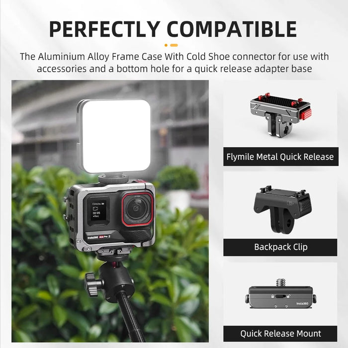 FLYMILE Metal Cage for Insta360 Ace Pro 2 / Pro Protective Frame Case with Cold Shoe Mount - 4