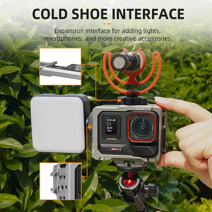 FLYMILE Metal Cage for Insta360 Ace Pro 2 / Pro Protective Frame Case with Cold Shoe Mount - 7