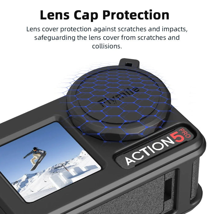 FLYMILE For DJI Osmo Action 5 Pro Silicone Case Protective Cover with Lens Cap +  Straps - Black - 5