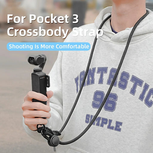 BRDRC For DJI Osmo Pocket 3 Adjustable Strap Crossbody Nylon Woven Safety Lanyard with Aluminum Alloy Lock Buckle - Black - 2