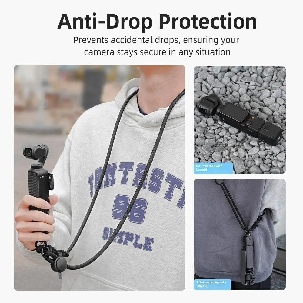 BRDRC For DJI Osmo Pocket 3 Adjustable Strap Crossbody Nylon Woven Safety Lanyard with Aluminum Alloy Lock Buckle - Black - 3