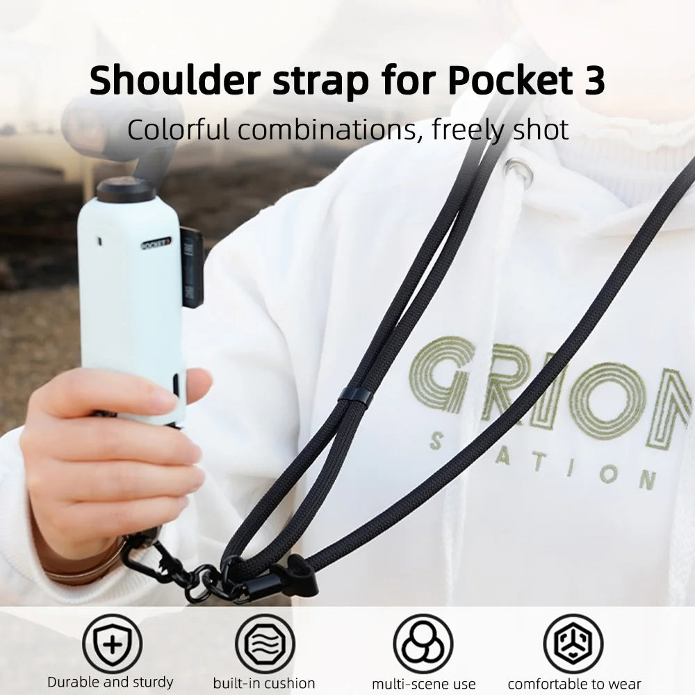 BRDRC For DJI Osmo Pocket 3 Camera Lanyard Polyester Adjustable Crossbody Strap - Grey - 2