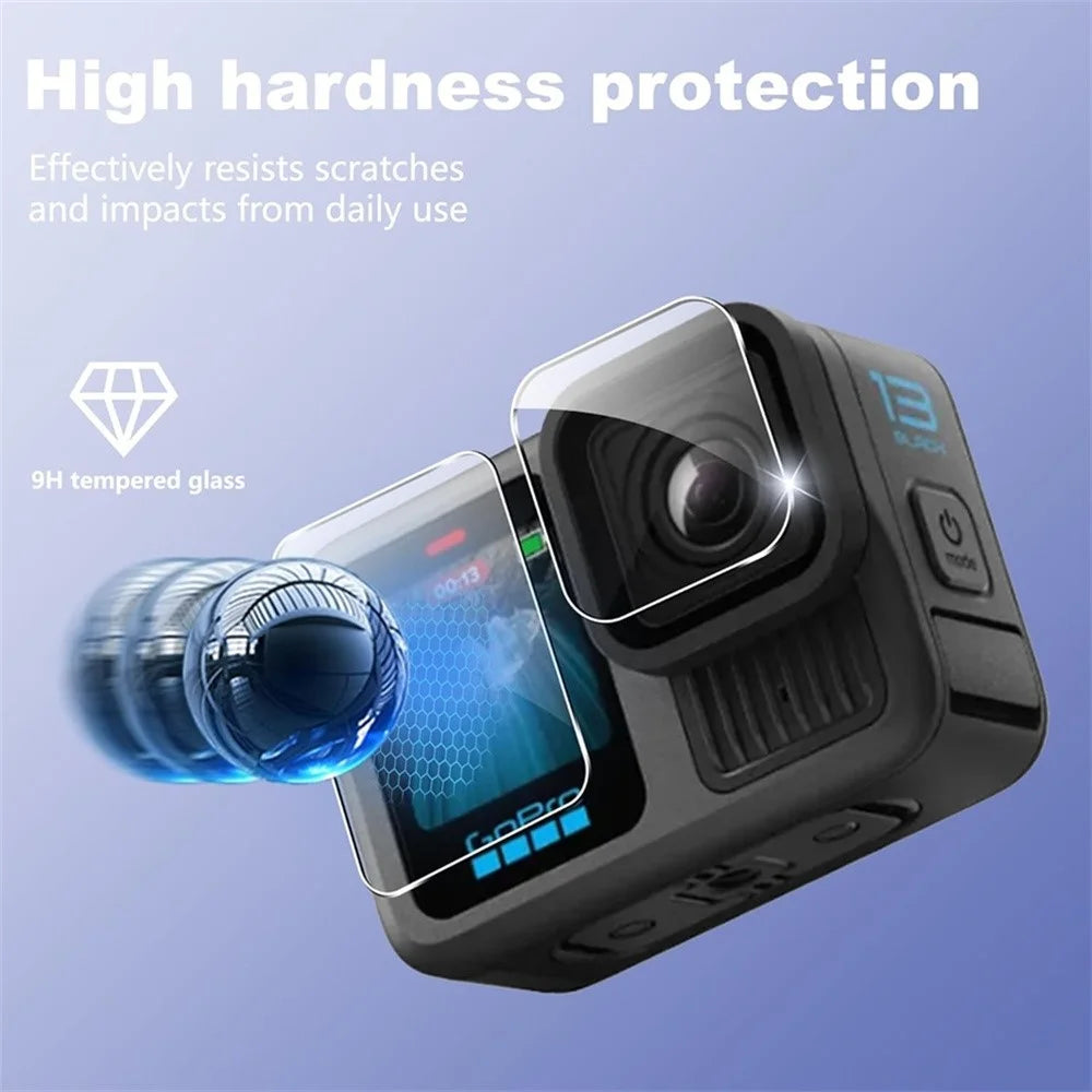 For GoPro Hero 13 Black Tempered Glass Screen Protector Lens Film with Silicone Cover and Wrist Strap Accessories Kit - 6
