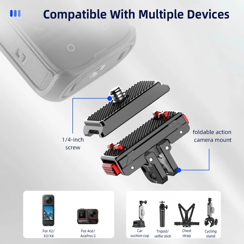 FLYMILE Metal Mount Kit for Insta360 Ace / Ace Pro / Ace Pro 2 / X4 / X3 / X2 Quick Release Adapter Base - 5