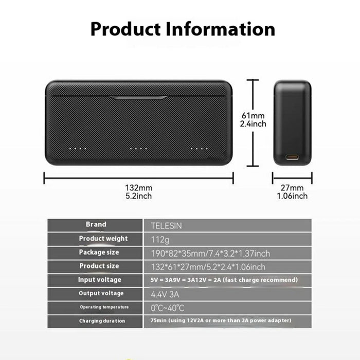 TELESIN S0-BCG-02-TDJ DJI Fast Charging Box For Osmo Action 5 Pro / Action 4 / Action 3 , Battery Charging Case with TF Card Storage - 6