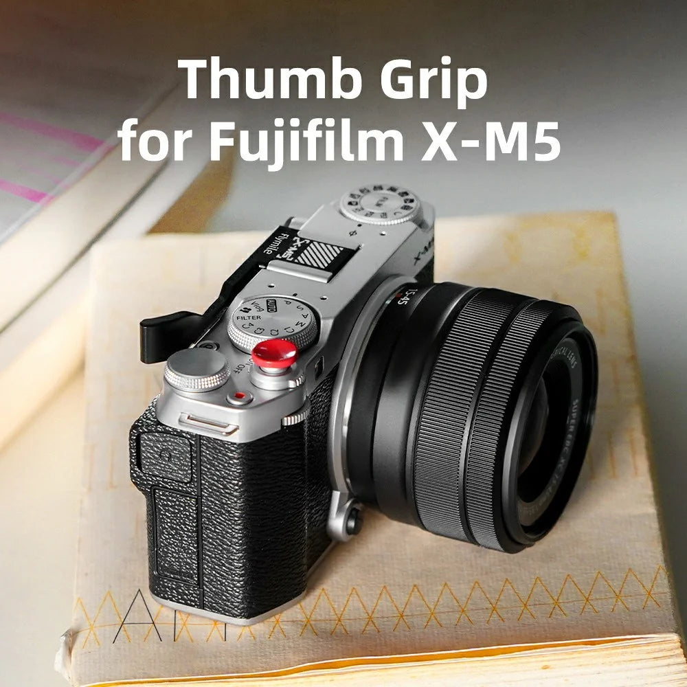 FLYMILE For Fujifilm X-M5 Thumb Grip Ergonomic Camera Handle Aluminum Alloy Dust Protection Hot Shoe Cover - Silver - 2