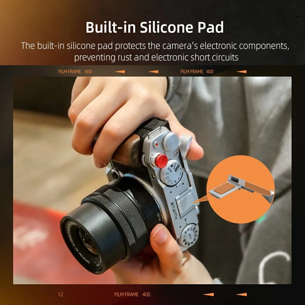 FLYMILE For Fujifilm X-M5 Thumb Grip Ergonomic Camera Handle Aluminum Alloy Dust Protection Hot Shoe Cover - Silver - 5