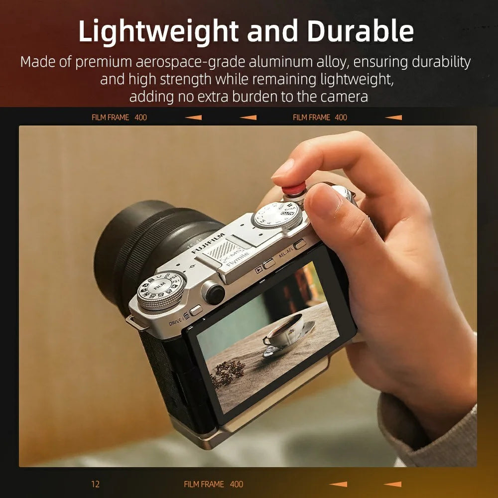 FLYMILE For Fujifilm X-M5 Thumb Grip Ergonomic Camera Handle Aluminum Alloy Dust Protection Hot Shoe Cover - Silver - 6