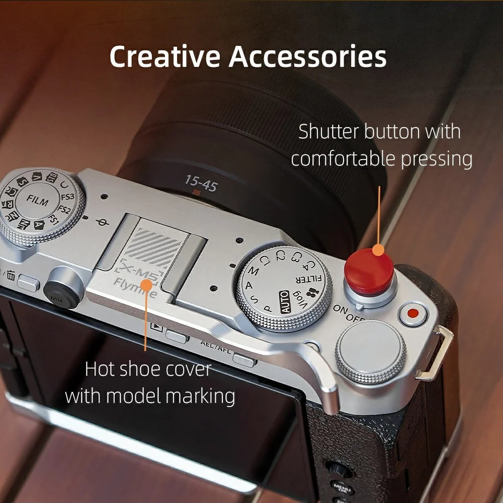FLYMILE For Fujifilm X-M5 Thumb Grip Ergonomic Camera Handle Aluminum Alloy Dust Protection Hot Shoe Cover - Silver - 7