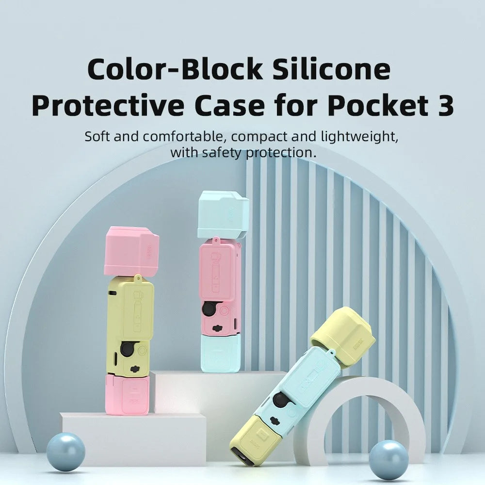 BRDRC For DJI Osmo Pocket 3 Silicone Case Set Flexible Protective Cover with Screen Cover / Lens Cap - Blue Lens Cap - 4