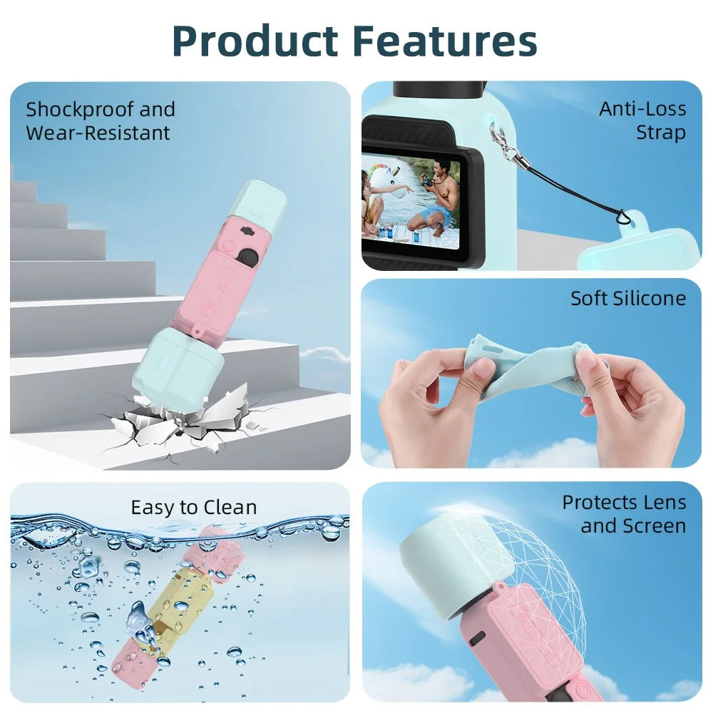 BRDRC For DJI Osmo Pocket 3 Silicone Case Set Flexible Protective Cover with Screen Cover / Lens Cap - Blue Lens Cap - 5