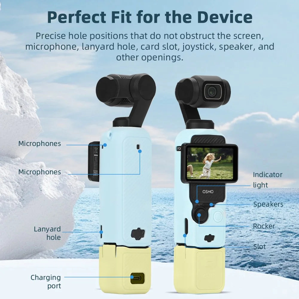 BRDRC For DJI Osmo Pocket 3 Silicone Case Set Flexible Protective Cover with Screen Cover / Lens Cap - Blue Lens Cap - 7