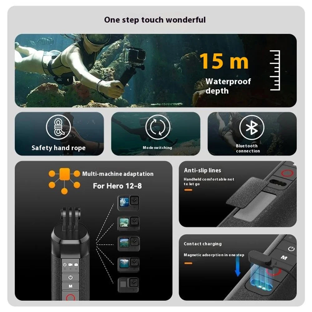 TELESIN S4-FHG-01-TGP For GoPro Hero 12 / 11 / 10 / 9 / 8 Buoyancy Rod Bluetooth-Compatible Underwater Remote Control - 7
