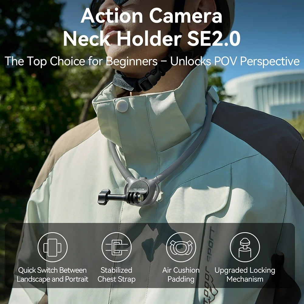 TELESIN SE2.0 P2-HNB-02-GY 2 in 1 Neck Mount Kit Action Cameras POV Filming Accessory Magnetic Phone Holder - 4