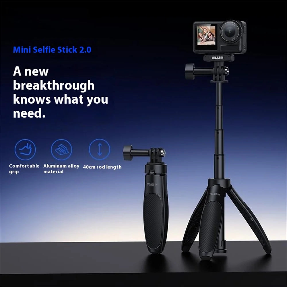 TELESIN S1-MNP-01 Mini Selfie Stick 2 In 1 15-40cm Extendable Aluminum Alloy Tripod Stand - 5