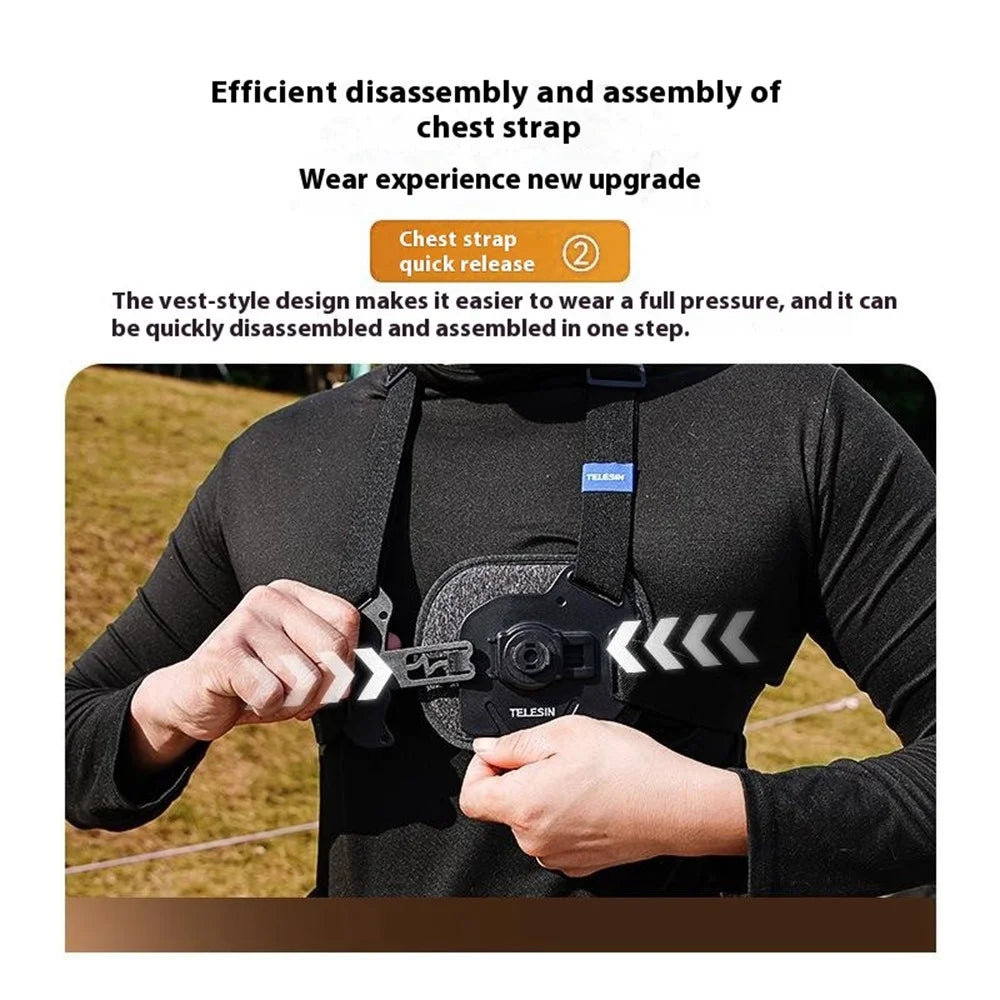 TELESIN S2-CGP-01 For DJI Osmo Action 4 / Insta360 X4 POV Chest Mount Vest Quick Release System Strap - 6