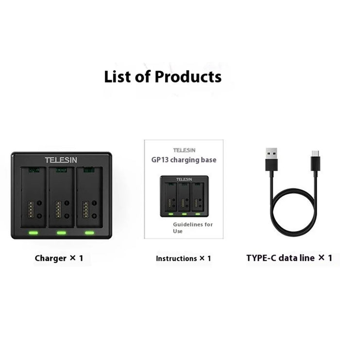 TELESIN S0-BCG-1 For GoPro Hero 13 Battery Charging Dock Base 3 Slots Charging Box - 6
