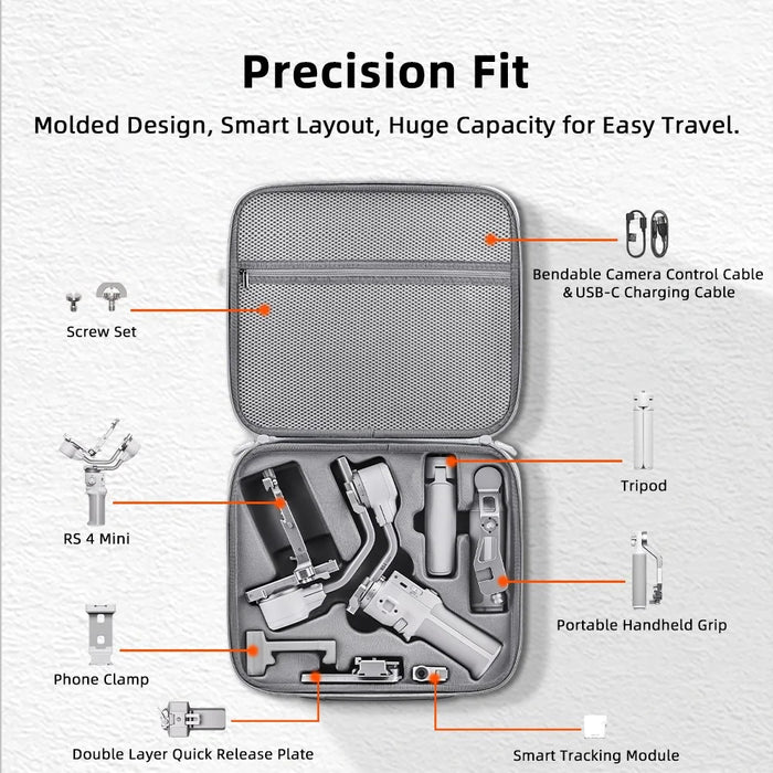 BRDRC For DJI RS 4 Mini Stabilizer Storage Bag Portable Shockproof Carrying Case with Mesh Pockets - 4