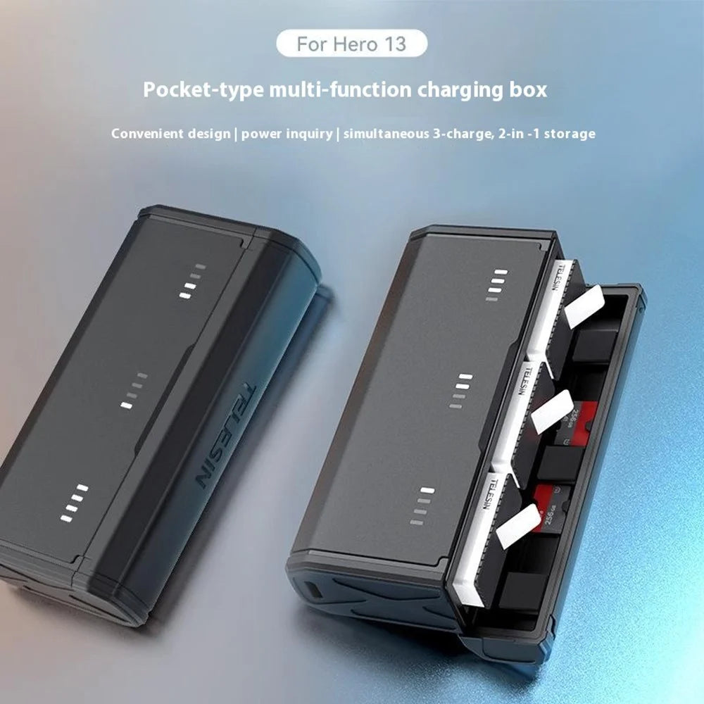 TELESIN S0-BCG-11-TGP For GoPro Hero 13 Portable Charging Case 3-Slot Battery Charger with TF Card Storage - 2