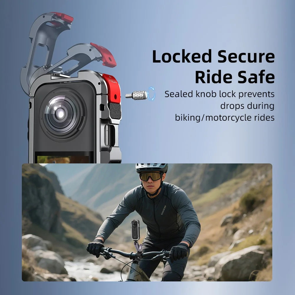 FLYMILE For Insta360 X5 Protective Cage Multifunctional Expansion Metal Frame with Cold Shoe, 1 / 4" Screw - 5