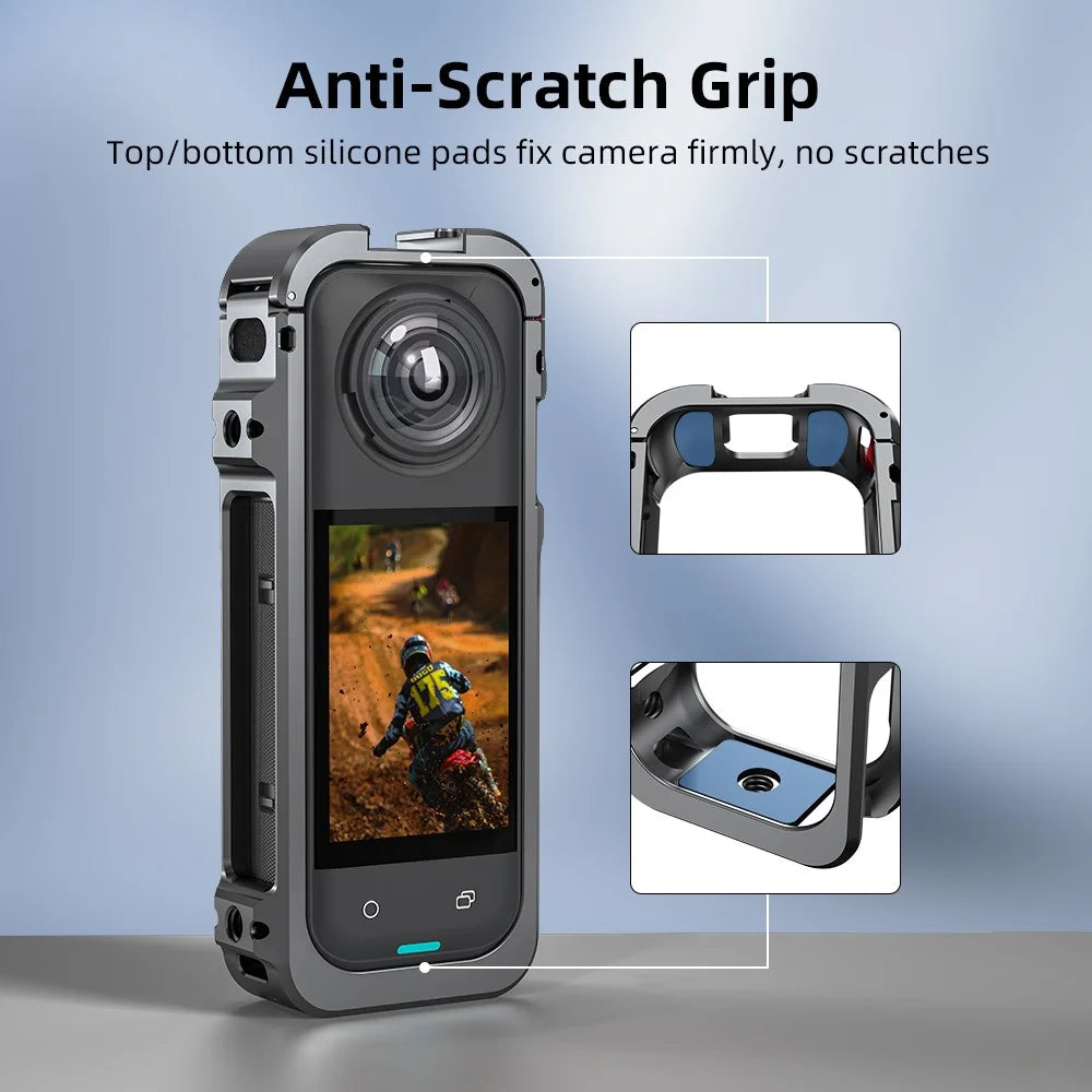 FLYMILE For Insta360 X5 Protective Cage Multifunctional Expansion Metal Frame with Cold Shoe, 1 / 4" Screw - 6