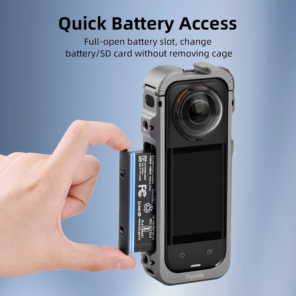 FLYMILE For Insta360 X5 Protective Cage Multifunctional Expansion Metal Frame with Cold Shoe, 1 / 4" Screw - 7