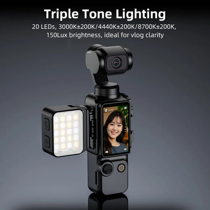 FLYMILE For DJI Osmo Pocket 3 Action Camera Fill Light with Bracket IPX4 Waterproof Triple Tone Lighting 4-Level Adjustable - 7