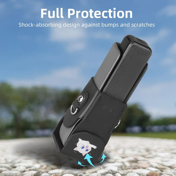 FLYMILE For DJI Osmo Pocket 3 Leather Case Magnetic Snap-On Action Camera Protective Cover - Black - 2
