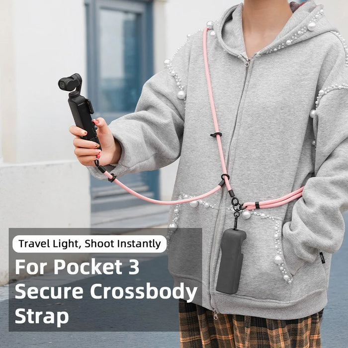 2Pcs / Set For DJI Osmo Pocket 3 Dual Buckle Design Adjustable Crossbody Strap with Wrist Lanyard - Pink - 2