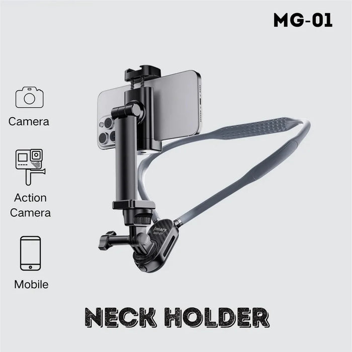 JMARY MG-01 Neck Mount for Phone Action Camera POV / Vlog Selfie Mount Hand Free Holder - Grey - 2