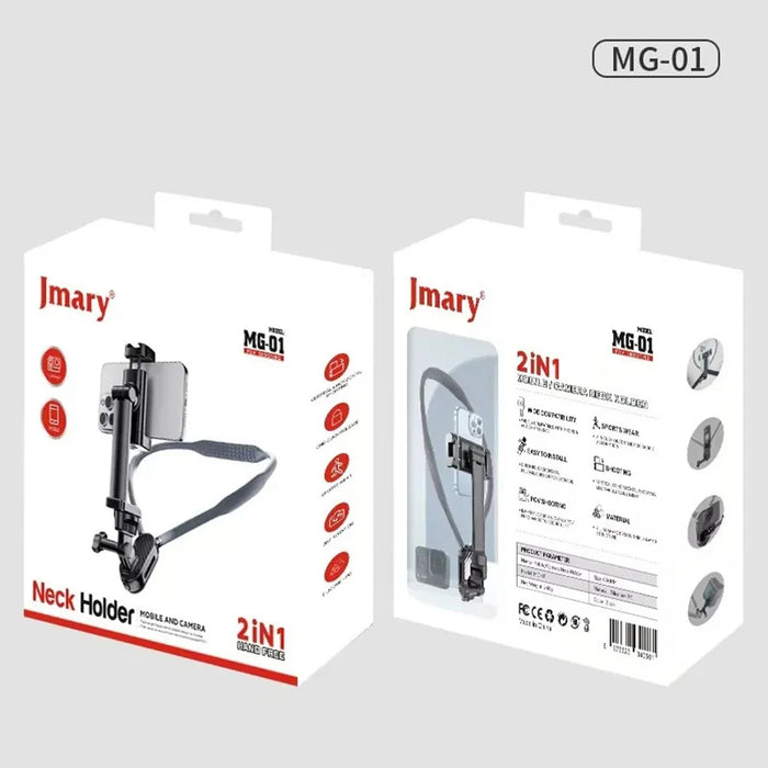 JMARY MG-01 Neck Mount for Phone Action Camera POV / Vlog Selfie Mount Hand Free Holder - Grey - 6