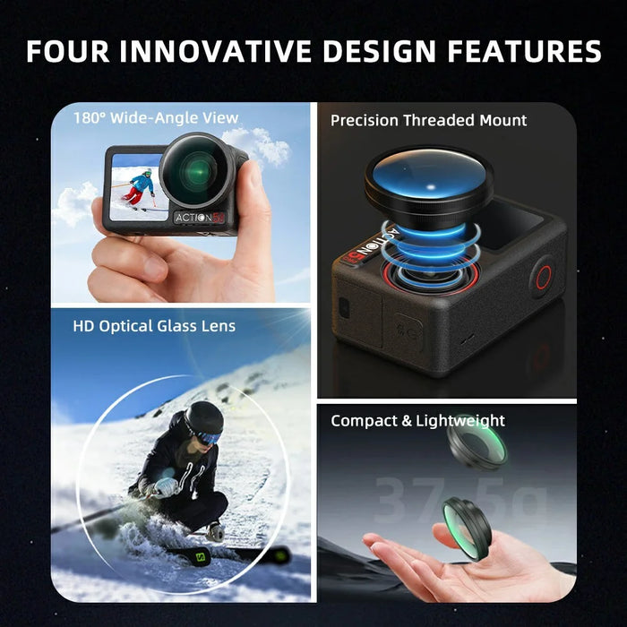 BRDRC For DJI Osmo Action 5 Pro Wide-Angle Lens 180° Ultra-Wide View Dual-Layer HD Coating Threaded Mount - 4