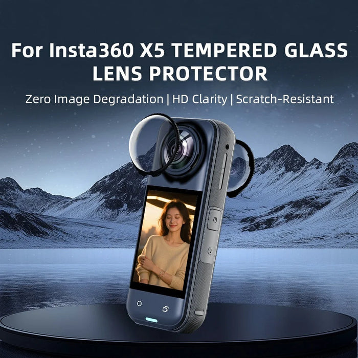 For Insta360 X5 Tempered Glass Lens Protector 2Pcs HD Optical Glass Lens Cover with Multi Layer Anti Reflective Coating - 2