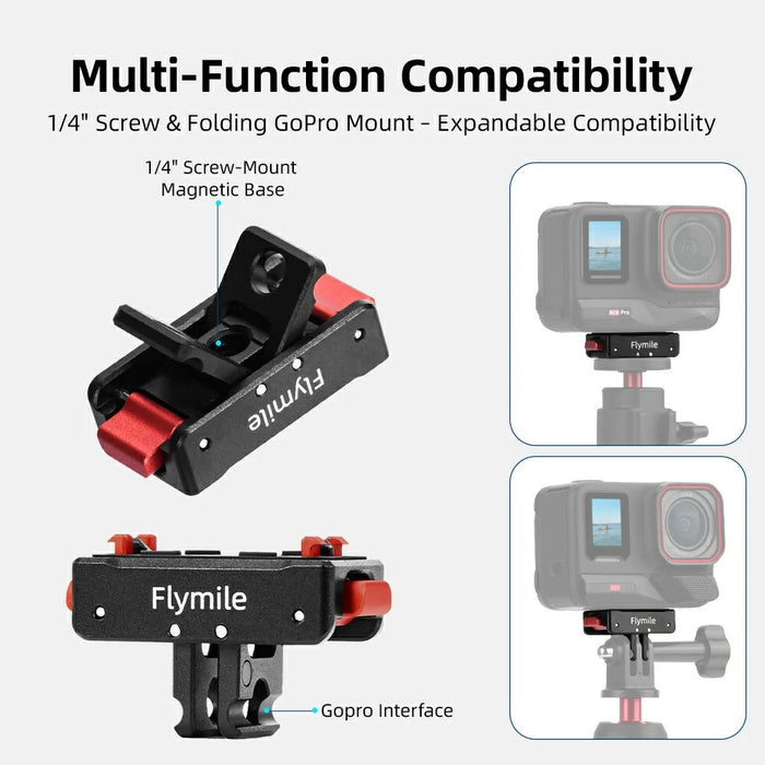 FLYMILE Quick Release Base For Insta360 Ace / Ace Pro / Ace Pro 2 / X5 / X4 / X3 / X2 Magnetic 1 / 4 Folding Mount Adapter Kit - 6