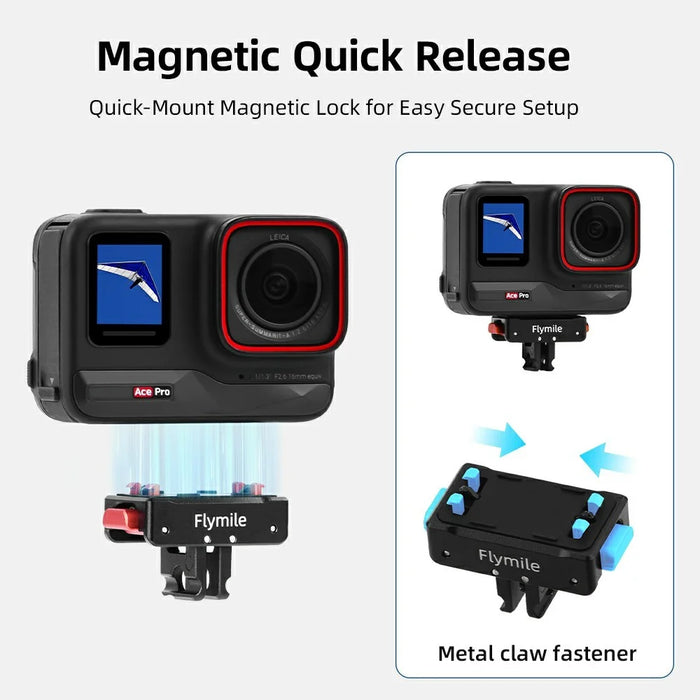 FLYMILE Magnetic Quick Release Base For Insta360 Ace / Ace Pro / Ace Pro 2 / X5 / X4 / X3 / X2 Aluminum Alloy Two-Claw Mount - 4
