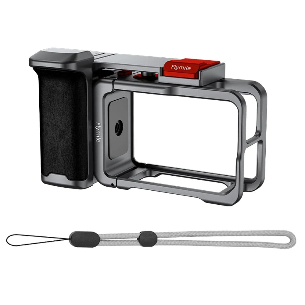 FLYMILE Action Camera Handle for DJI Osmo Action 5 Pro / 4 / 3 Rabbit Cage Shutter Button with Hand Rope Set - 1
