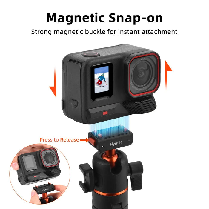 FLYMILE For Insta360 Ace Pro / X5 / X3 Quick Release Tripod Magnetic Snap-on 360 Degree Ball Head Stand - 3