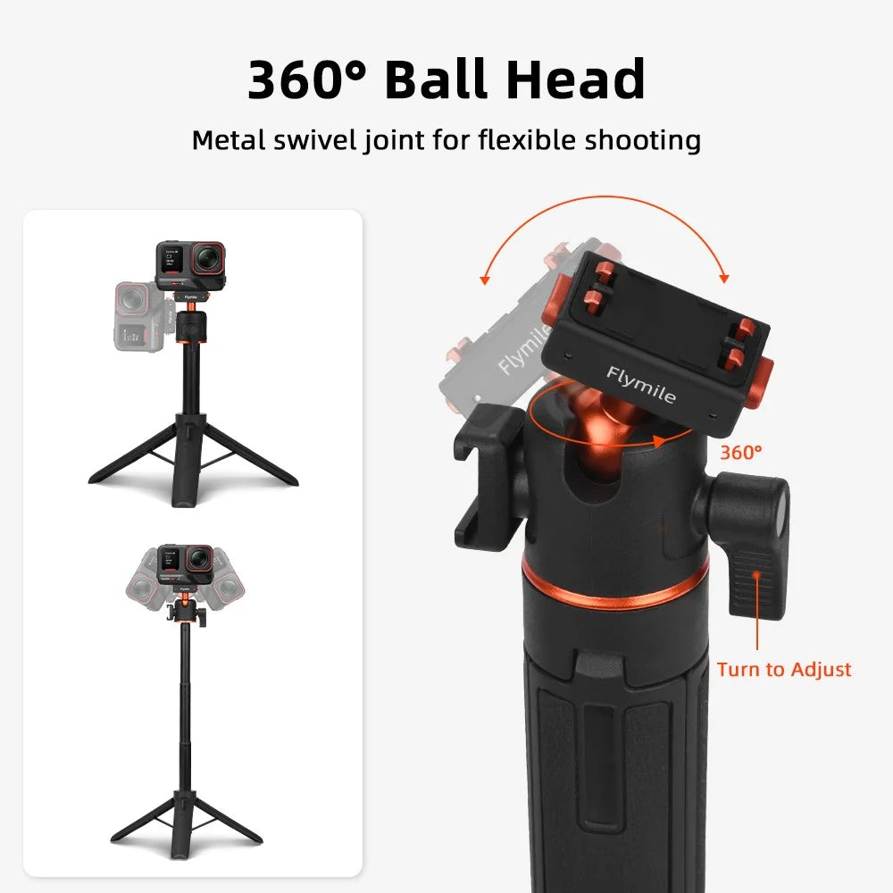 FLYMILE For Insta360 Ace Pro / X5 / X3 Quick Release Tripod Magnetic Snap-on 360 Degree Ball Head Stand - 4