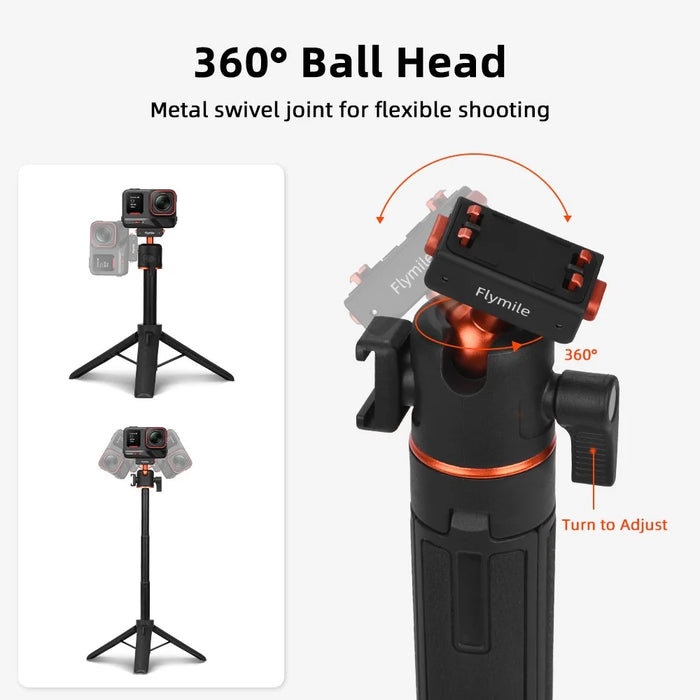 FLYMILE For Insta360 Ace Pro / X5 / X3 Quick Release Tripod Magnetic Snap-on 360 Degree Ball Head Stand - 4