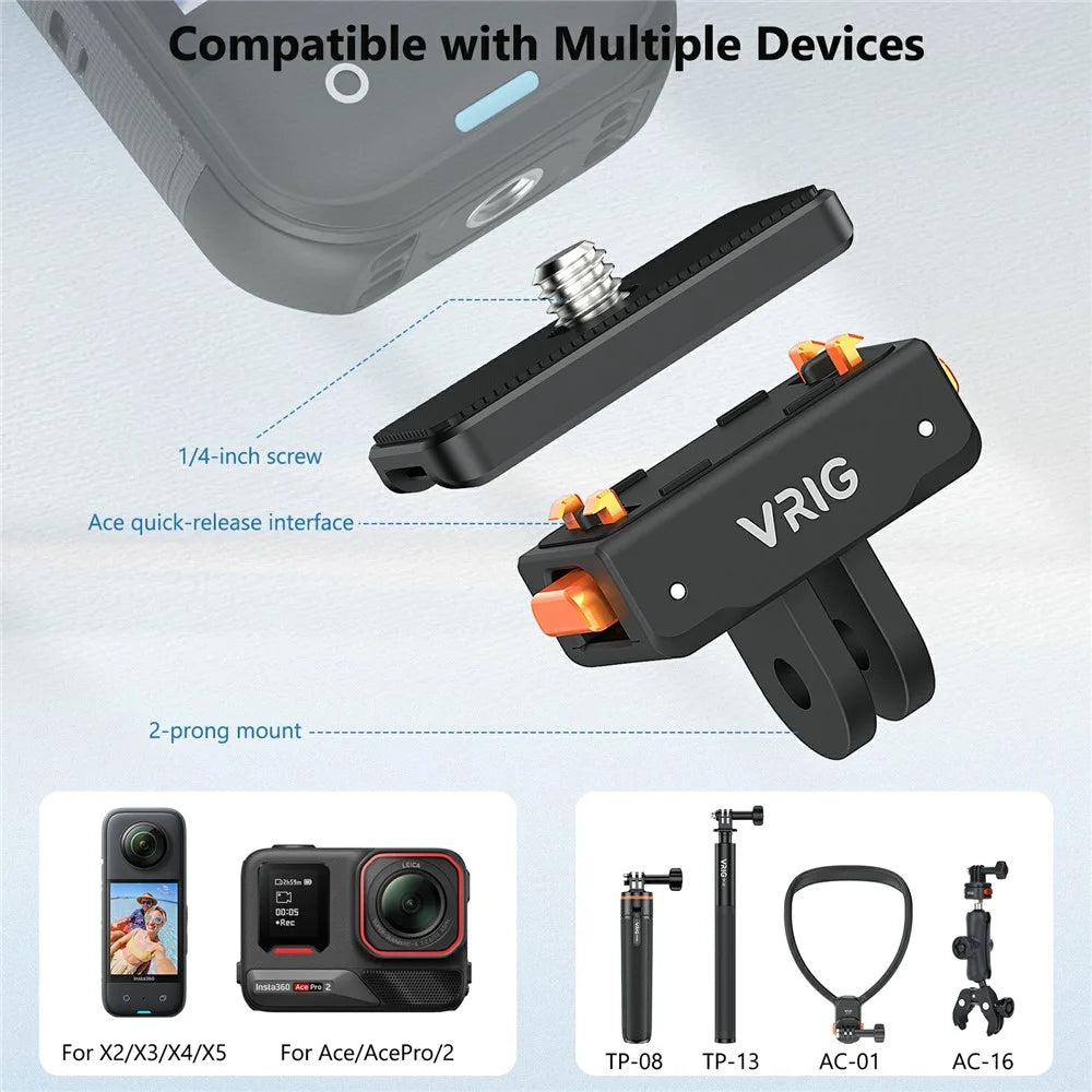 VRIG AC-41 Anti Shake Camera Adapter for Insta360 Ace Pro 2  /  Ace Pro  /  Ace  /  X5 Compatible with GoPro Mount - 5