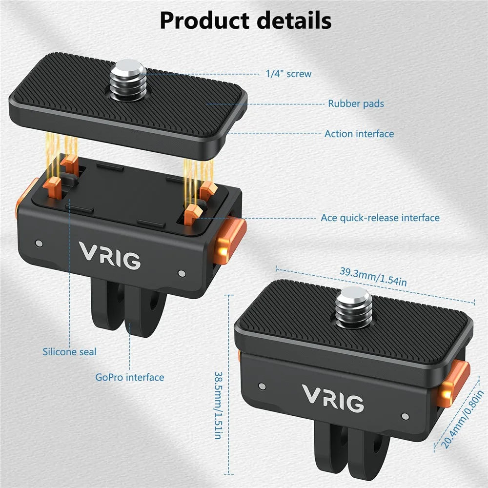 VRIG AC-41 Anti Shake Camera Adapter for Insta360 Ace Pro 2  /  Ace Pro  /  Ace  /  X5 Compatible with GoPro Mount - 7