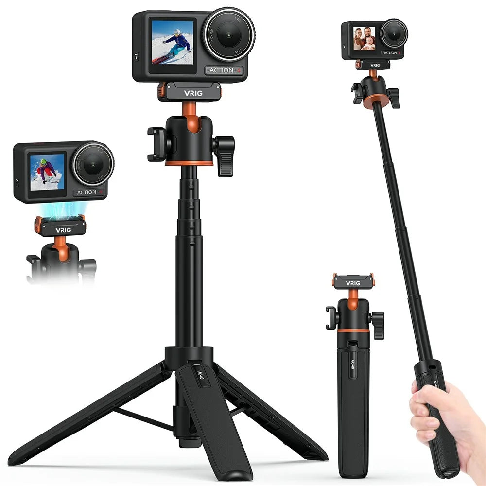 VRIG AC-40 Quick Release Tripod for DJI Osmo Action 5 Pro / 4 / 3 Plastic Ball Head Mount Cold Shoe Extension - 1