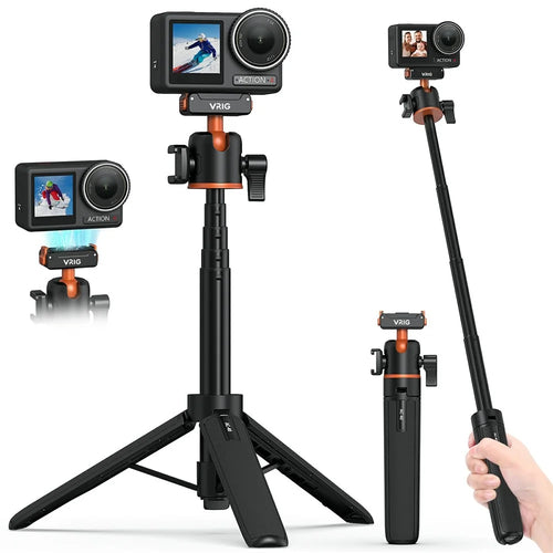 VRIG AC-40 Quick Release Tripod for DJI Osmo Action 5 Pro / 4 / 3 Plastic Ball Head Mount Cold Shoe Extension - 1