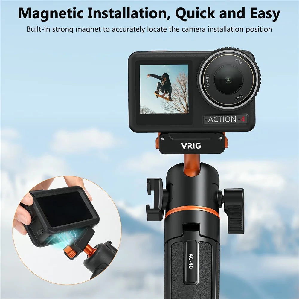 VRIG AC-40 Quick Release Tripod for DJI Osmo Action 5 Pro / 4 / 3 Plastic Ball Head Mount Cold Shoe Extension - 2