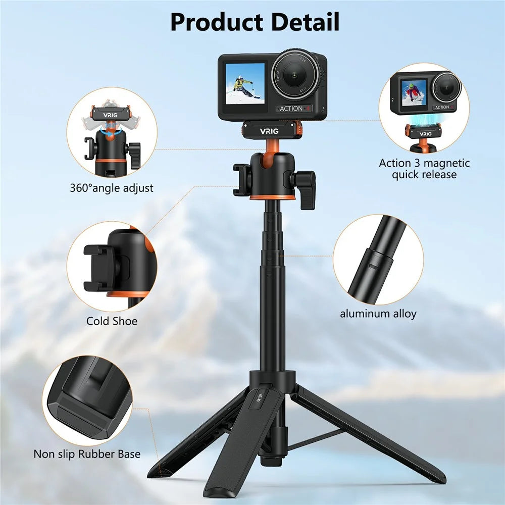 VRIG AC-40 Quick Release Tripod for DJI Osmo Action 5 Pro / 4 / 3 Plastic Ball Head Mount Cold Shoe Extension - 3