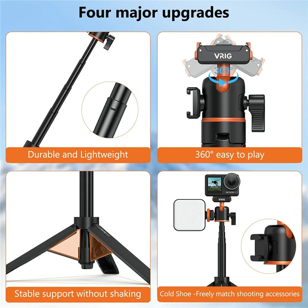 VRIG AC-40 Quick Release Tripod for DJI Osmo Action 5 Pro / 4 / 3 Plastic Ball Head Mount Cold Shoe Extension - 4