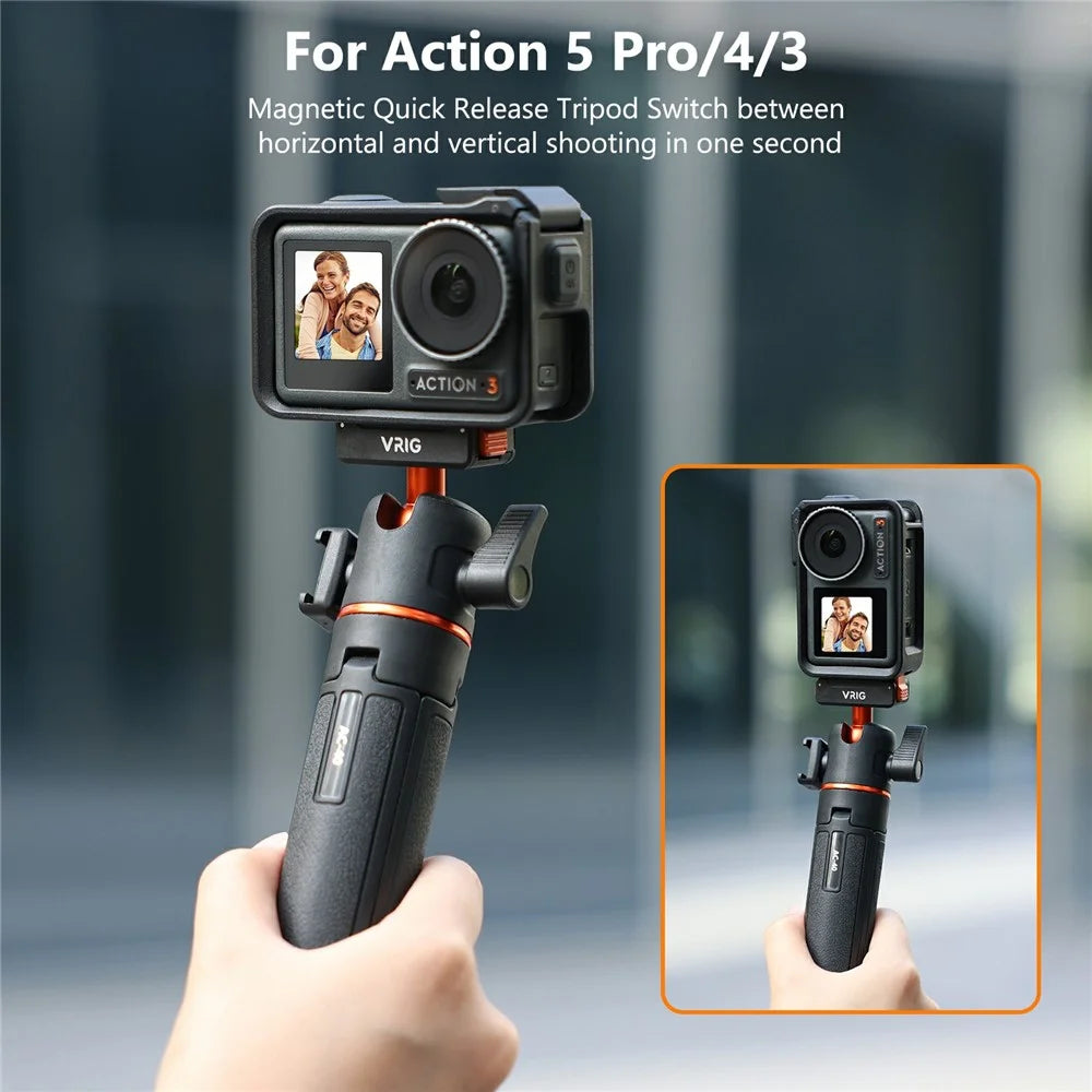VRIG AC-40 Quick Release Tripod for DJI Osmo Action 5 Pro / 4 / 3 Plastic Ball Head Mount Cold Shoe Extension - 6